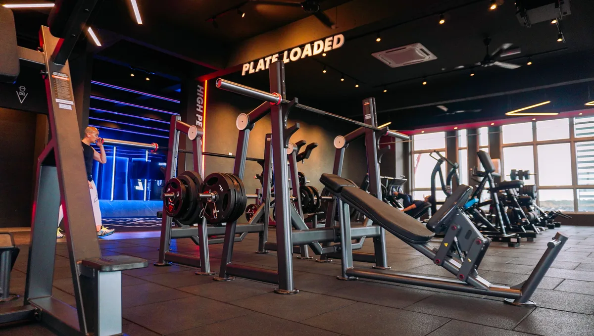 Plate-loaded zone at Level Up Fitness Kota Samarahan
